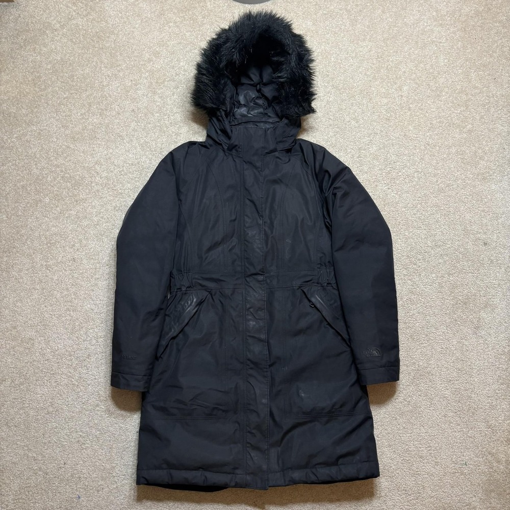 The North Face Coat Womens Small Black HyVent Down Parka Faux Fur Hooded Long